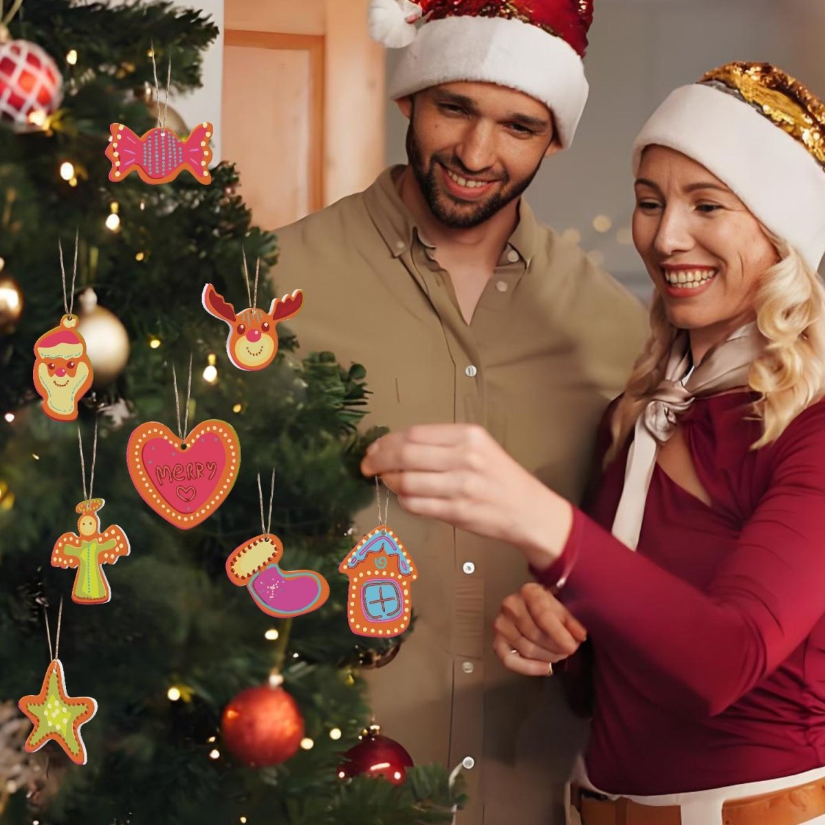 Des personnes peignent des ornements de Noël numérotés