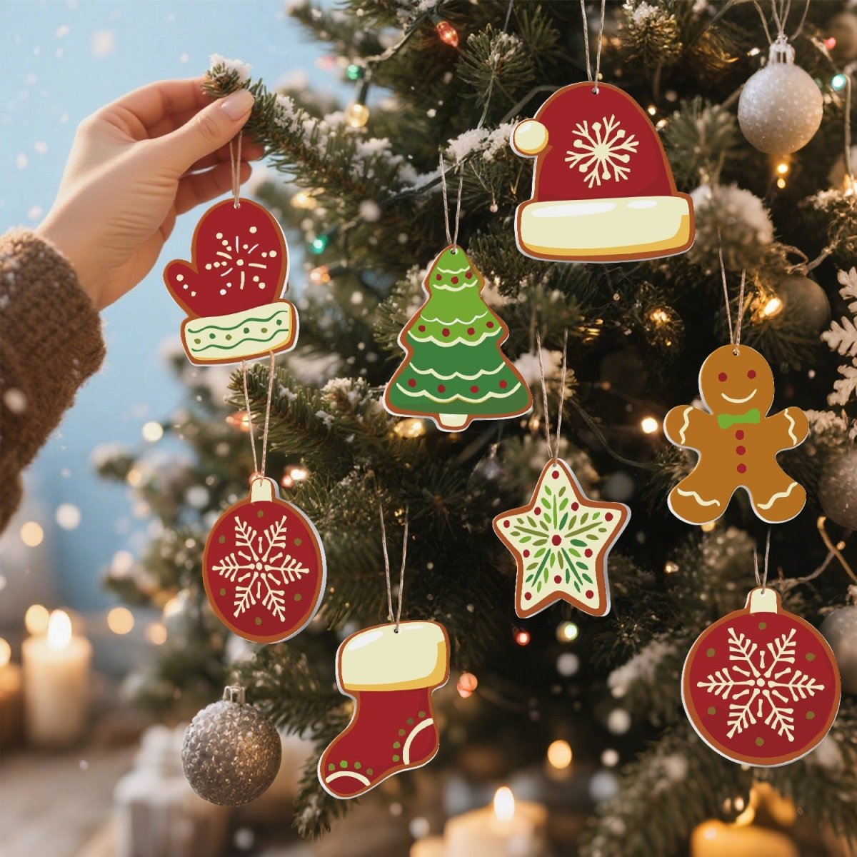 Voltooide ornamenten opgehangen als kerstdecoratie