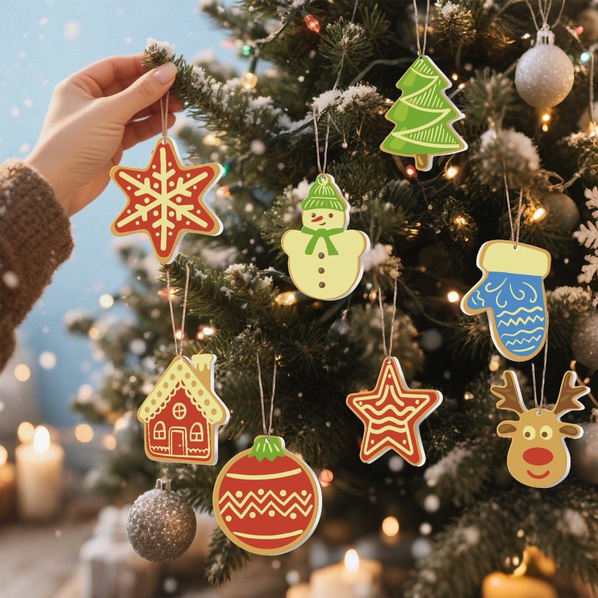 Voltooide ornamenten opgehangen als kerstdecoratie