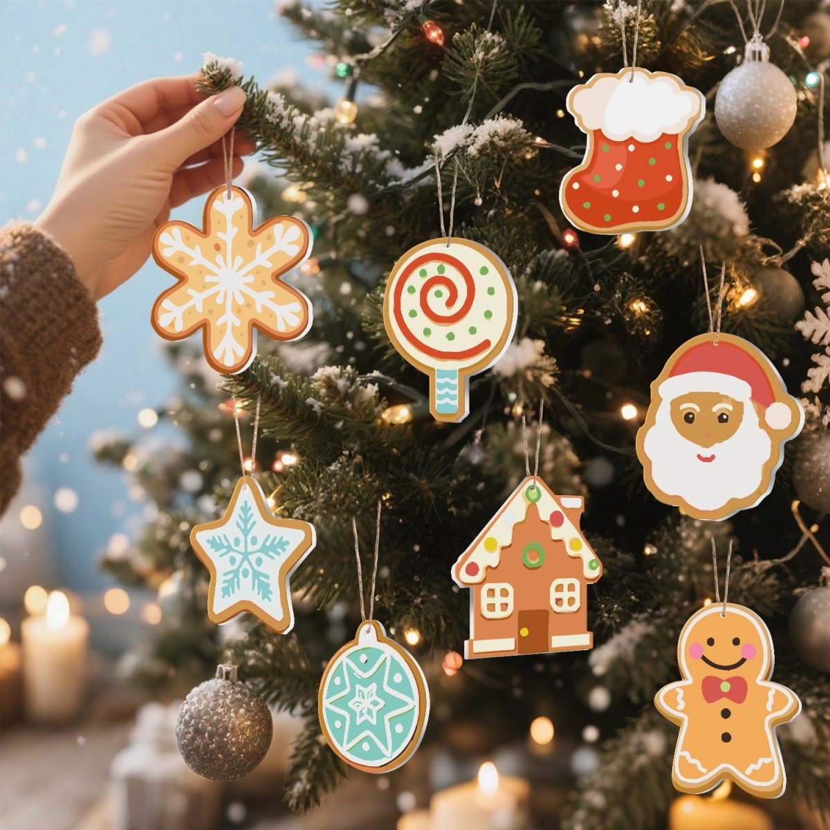 Voltooide ornamenten opgehangen als kerstdecoratie