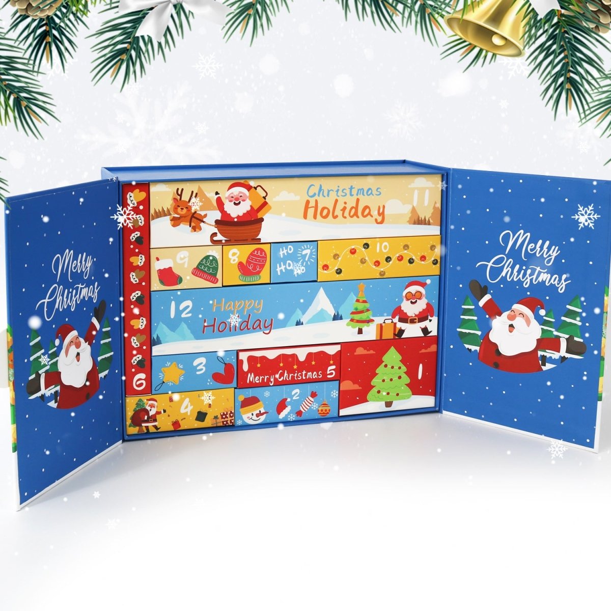 Open advent calendar with numbered drawers for Gift Box C