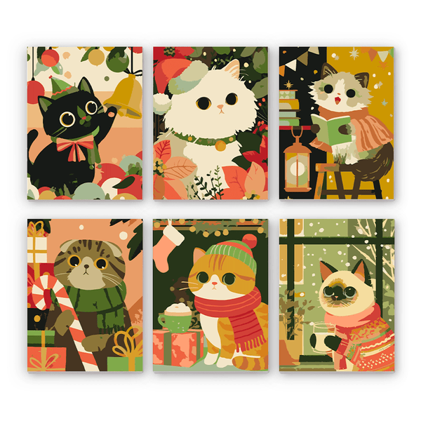 Mini Paint By Numbers SetChristmas Cats Set – Gifts Cocoa Fireplace - isuvio