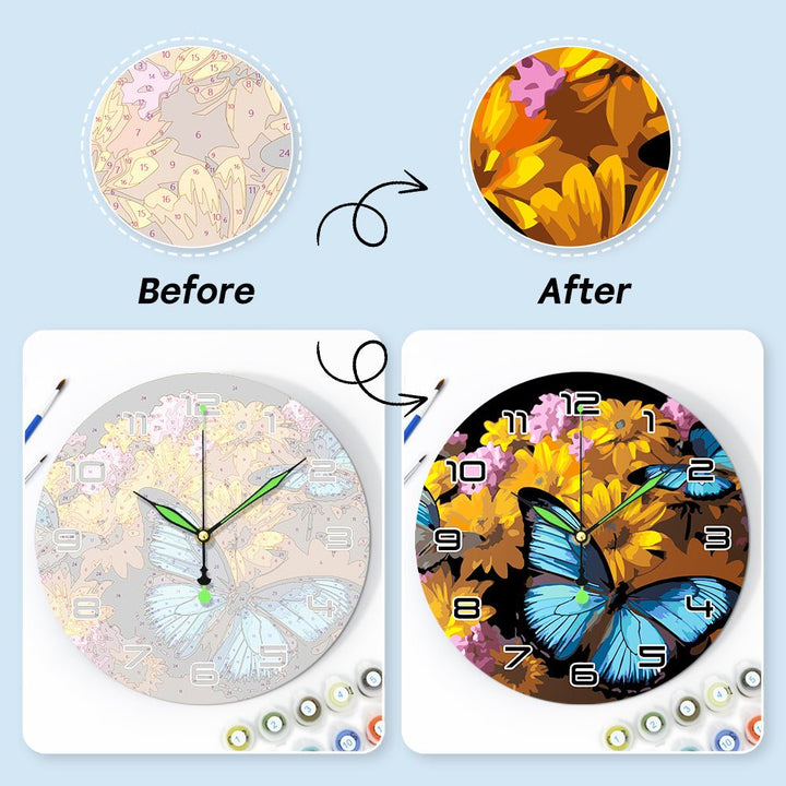 Paint By Numbers KitClock – Blue Butterfly 10" Silent Wall Clock - isuvio