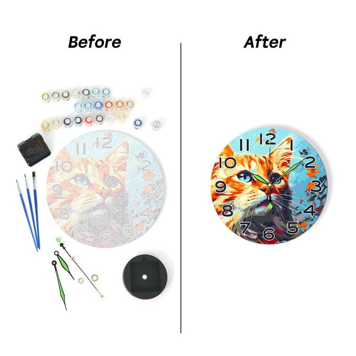 Paint By Numbers KitClock – Cat 10" Silent Wall Clock - isuvio