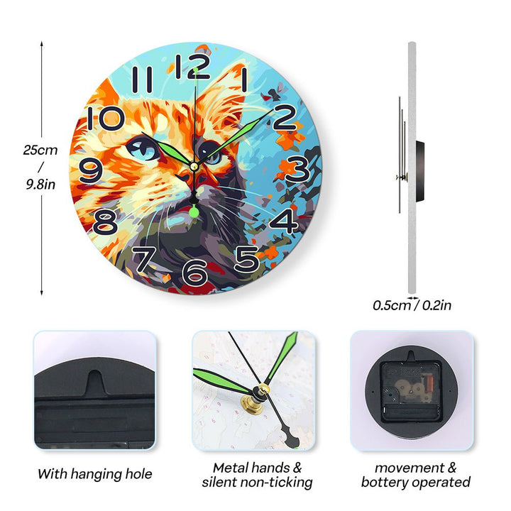 Paint By Numbers KitClock – Cat 10" Silent Wall Clock - isuvio