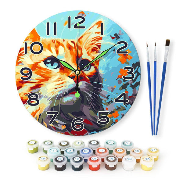 Paint By Numbers KitClock – Cat 10" Silent Wall Clock - isuvio
