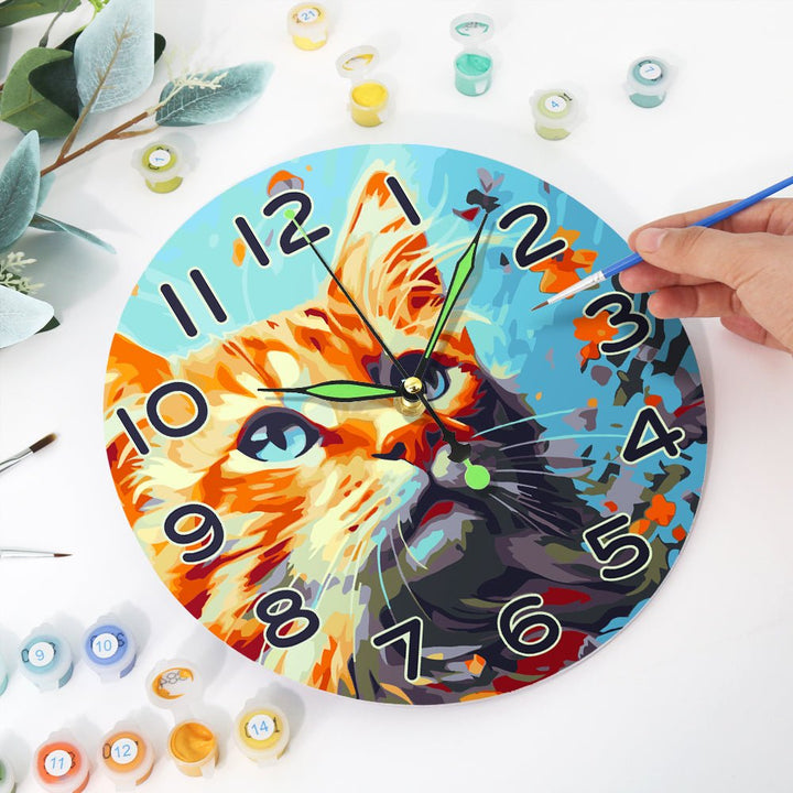 Paint By Numbers KitClock – Cat 10" Silent Wall Clock - isuvio
