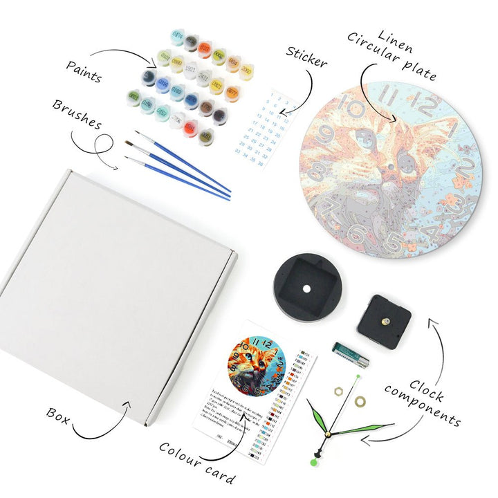Paint By Numbers KitClock – Cat 10" Silent Wall Clock - isuvio
