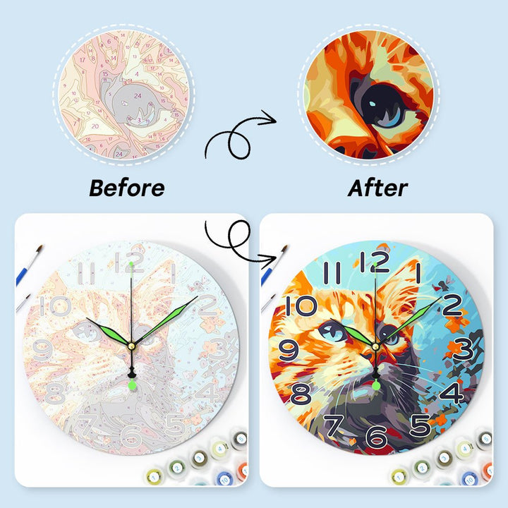 Paint By Numbers KitClock – Cat 10" Silent Wall Clock - isuvio