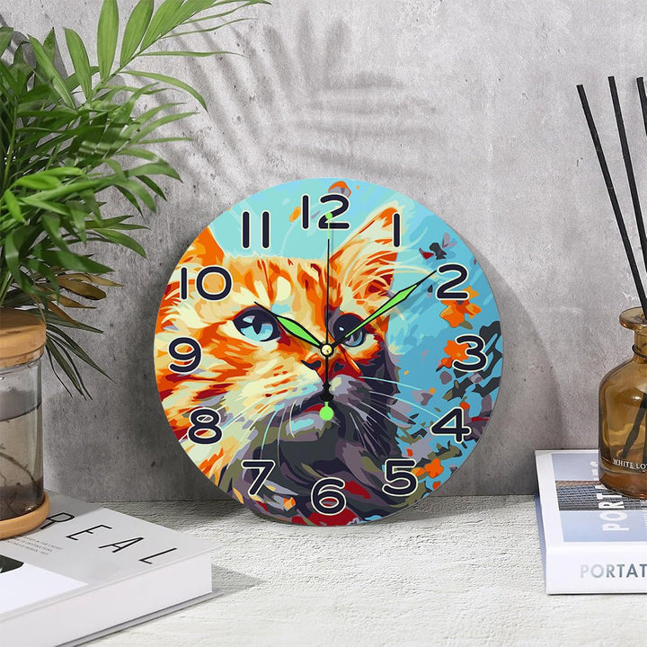 Paint By Numbers KitClock – Cat 10" Silent Wall Clock - isuvio