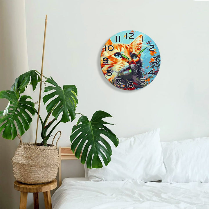 Paint By Numbers KitClock – Cat 10" Silent Wall Clock - isuvio