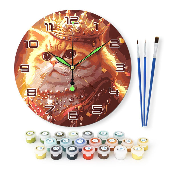 Paint By Numbers KitClock – Crown Cat 10" Silent Wall Clock - isuvio