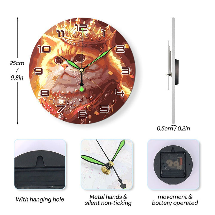 Paint By Numbers KitClock – Crown Cat 10" Silent Wall Clock - isuvio