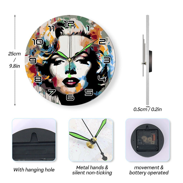 Paint By Numbers KitClock – Marilyn Monroe 10" Silent Wall Clock - isuvio