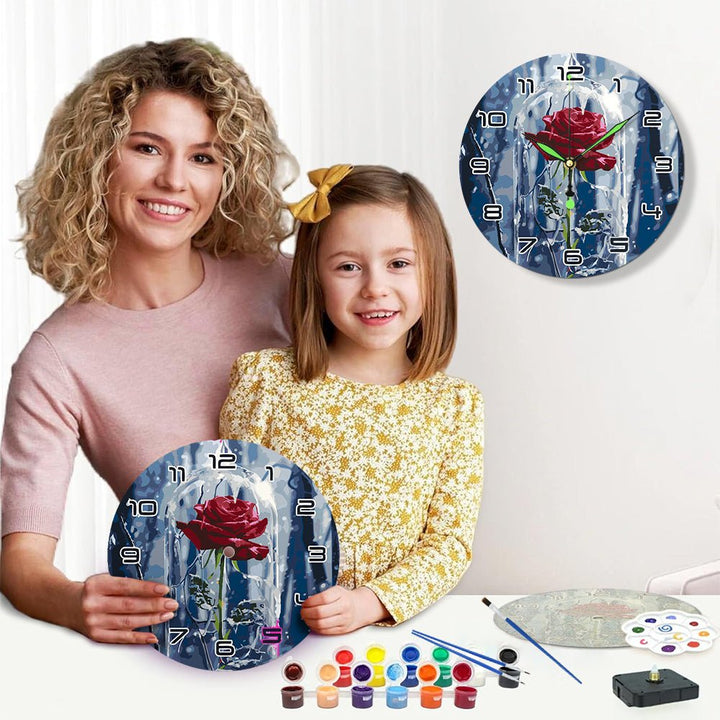 Paint By Numbers KitClock – Rose 10" Silent Wall Clock - isuvio