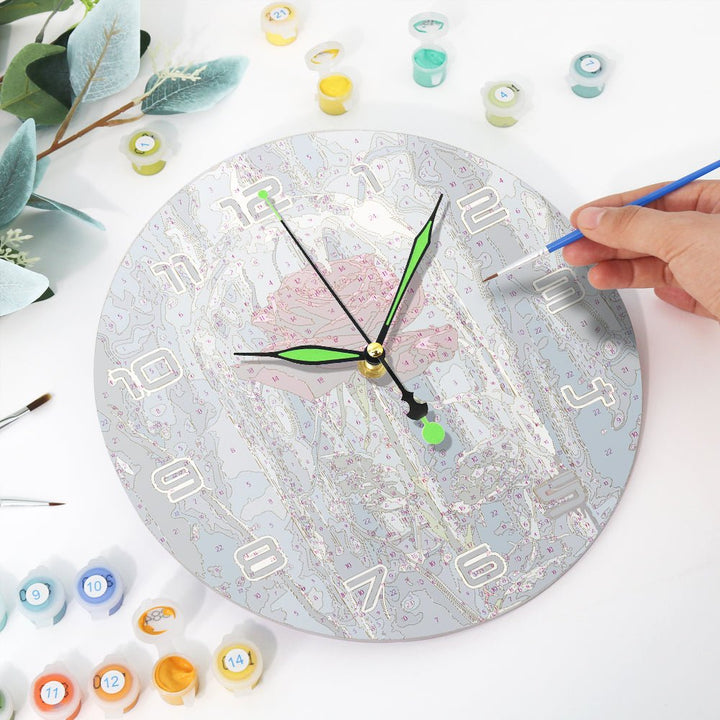 Paint By Numbers KitClock – Rose 10" Silent Wall Clock - isuvio