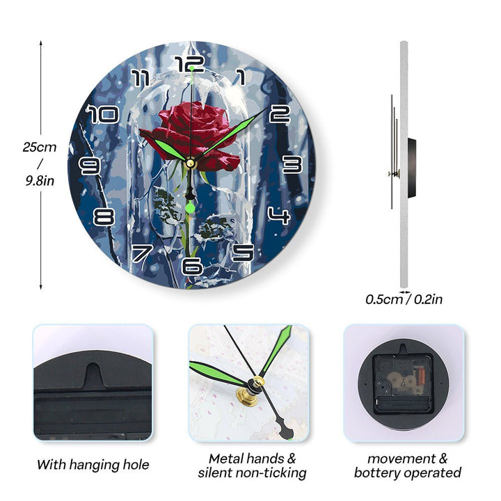 Paint By Numbers KitClock – Rose 10" Silent Wall Clock - isuvio