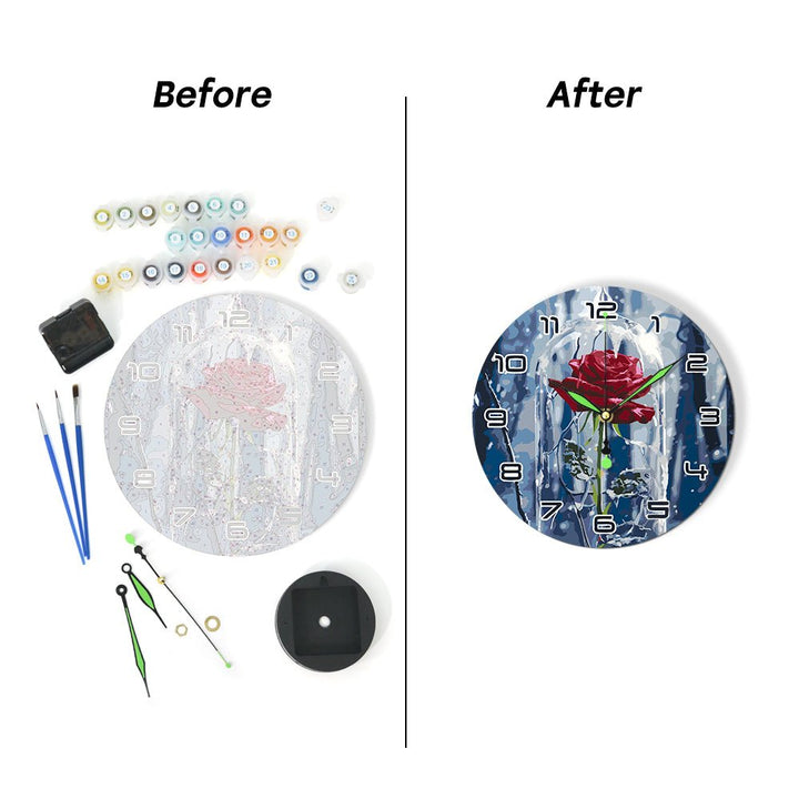 Paint By Numbers KitClock – Rose 10" Silent Wall Clock - isuvio