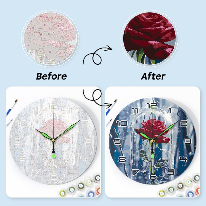 Paint By Numbers KitClock – Rose 10" Silent Wall Clock - isuvio