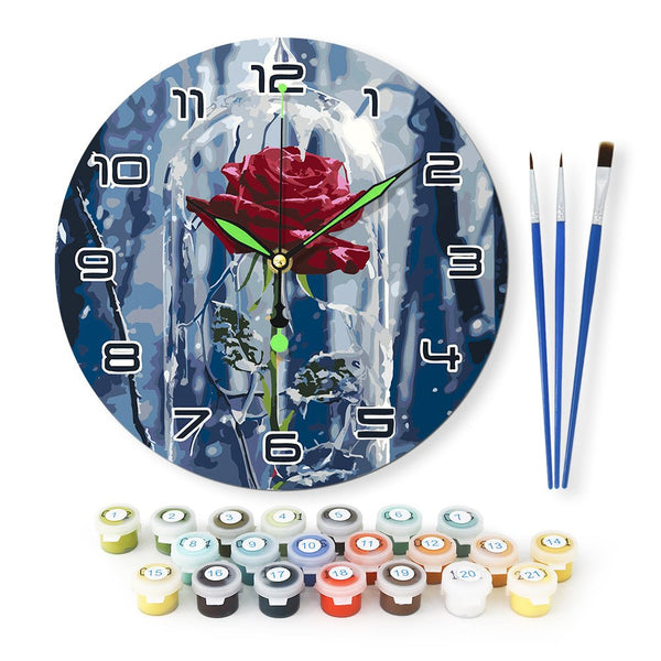 Paint By Numbers KitClock – Rose 10" Silent Wall Clock - isuvio
