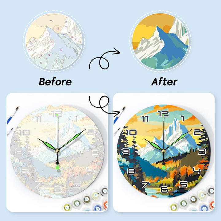 Paint By Numbers KitClock – Snow Mountain Forest 10" Silent Wall Clock - isuvio