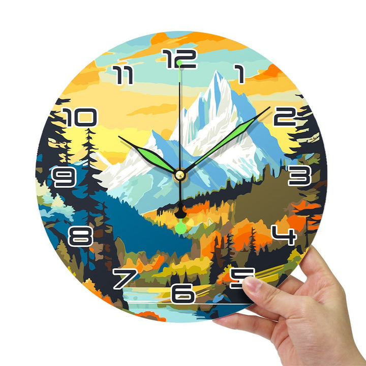 Paint By Numbers KitClock – Snow Mountain Forest 10" Silent Wall Clock - isuvio