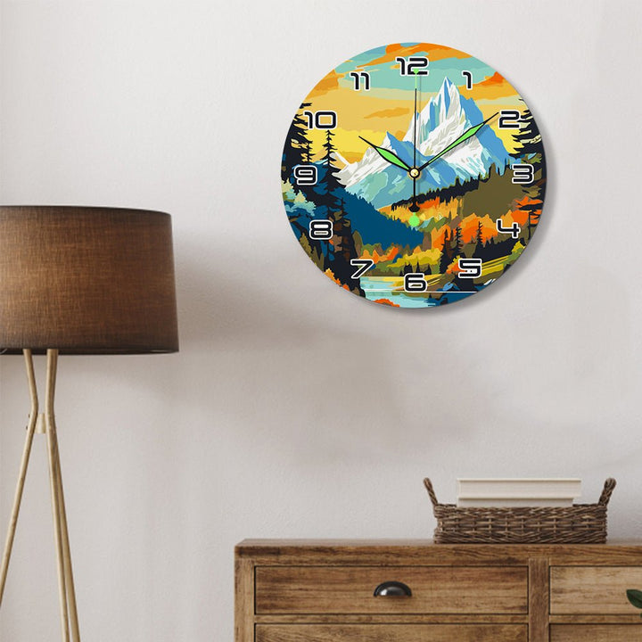 Paint By Numbers KitClock – Snow Mountain Forest 10" Silent Wall Clock - isuvio