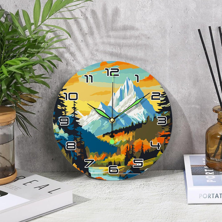 Paint By Numbers KitClock – Snow Mountain Forest 10" Silent Wall Clock - isuvio