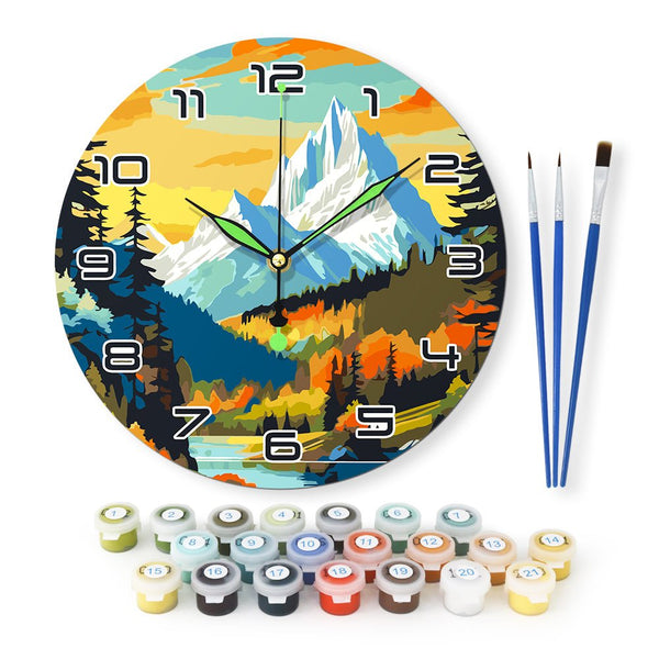 Paint By Numbers KitClock – Snow Mountain Forest 10" Silent Wall Clock - isuvio