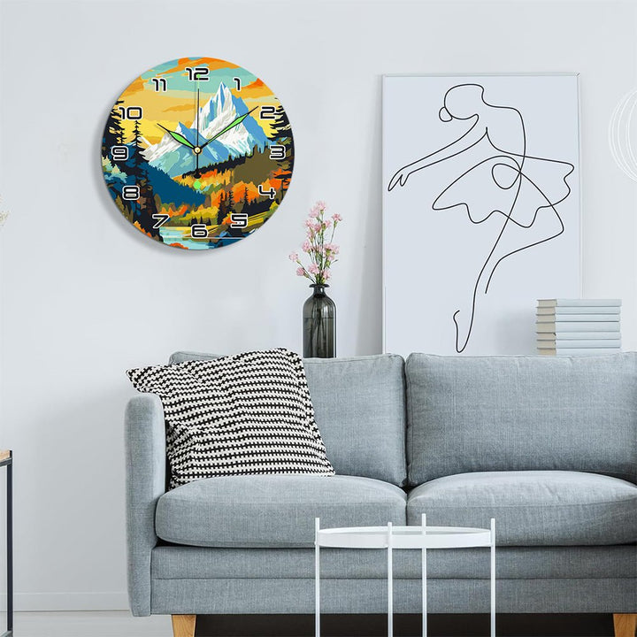 Paint By Numbers KitClock – Snow Mountain Forest 10" Silent Wall Clock - isuvio