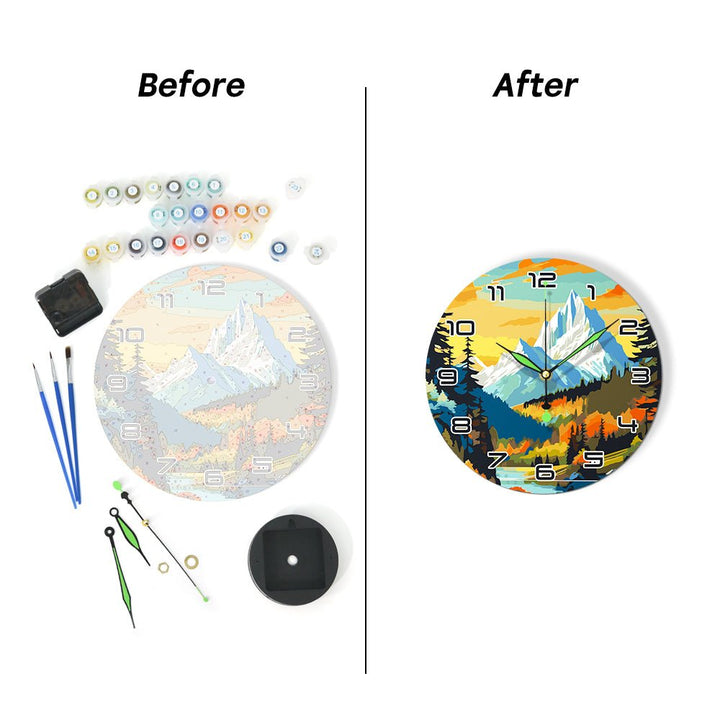 Paint By Numbers KitClock – Snow Mountain Forest 10" Silent Wall Clock - isuvio