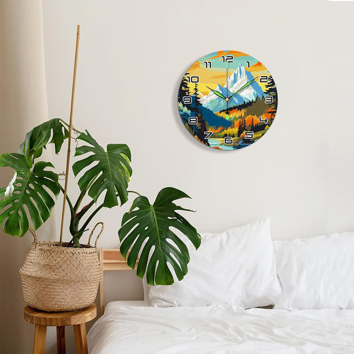 Paint By Numbers KitClock – Snow Mountain Forest 10" Silent Wall Clock - isuvio