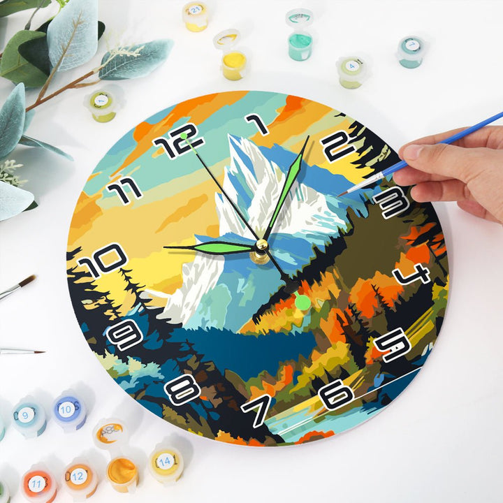 Paint By Numbers KitClock – Snow Mountain Forest 10" Silent Wall Clock - isuvio