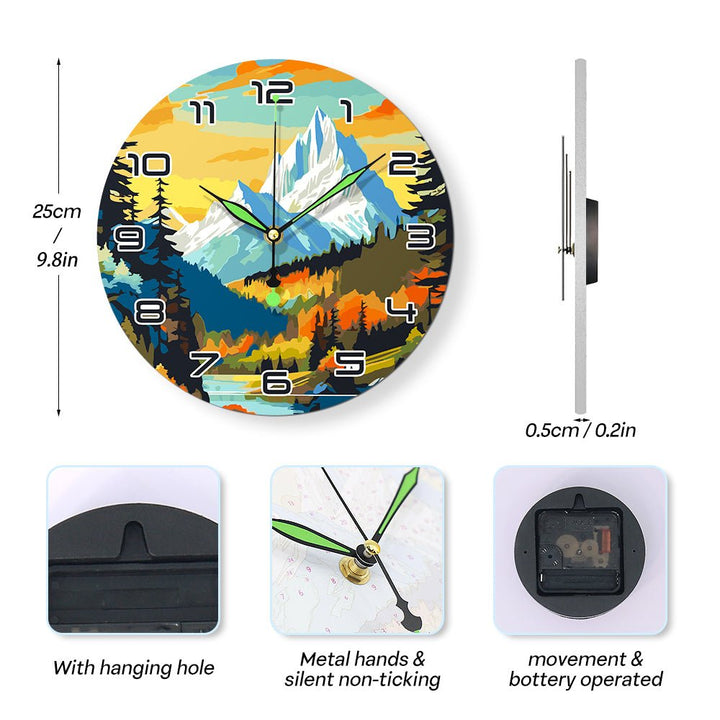 Paint By Numbers KitClock – Snow Mountain Forest 10" Silent Wall Clock - isuvio