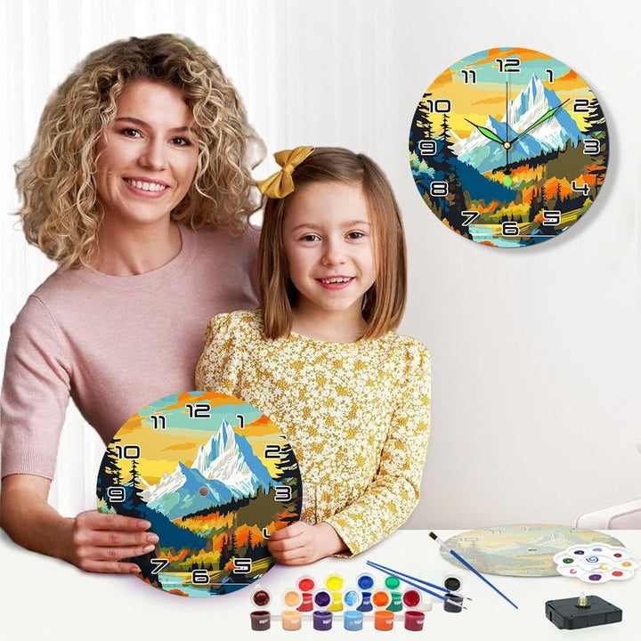 Paint By Numbers KitClock – Snow Mountain Forest 10" Silent Wall Clock - isuvio