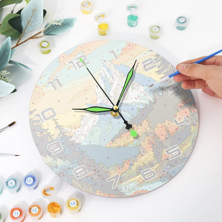 Paint By Numbers KitClock – Snow Mountain Forest 10" Silent Wall Clock - isuvio