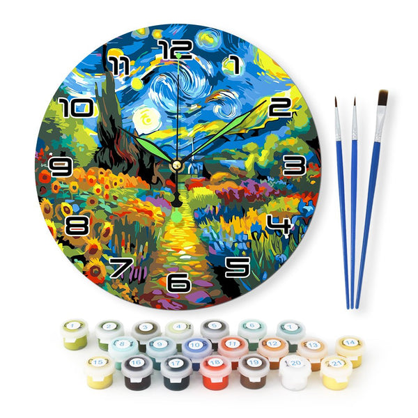 Paint By Numbers KitClock – Starry Garden 10" Silent Wall Clock - isuvio