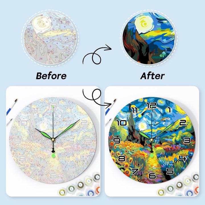Paint By Numbers KitClock – Starry Garden 10" Silent Wall Clock - isuvio