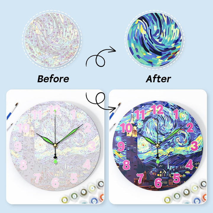 Paint By Numbers KitClock – Van Gogh's Starry Night 10" Silent Wall Clock - isuvio
