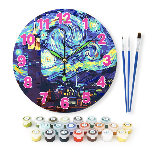 Paint By Numbers KitClock – Van Gogh's Starry Night 10" Silent Wall Clock - isuvio