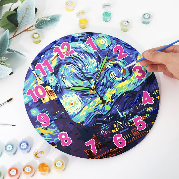 Paint By Numbers KitClock – Van Gogh's Starry Night 10" Silent Wall Clock - isuvio