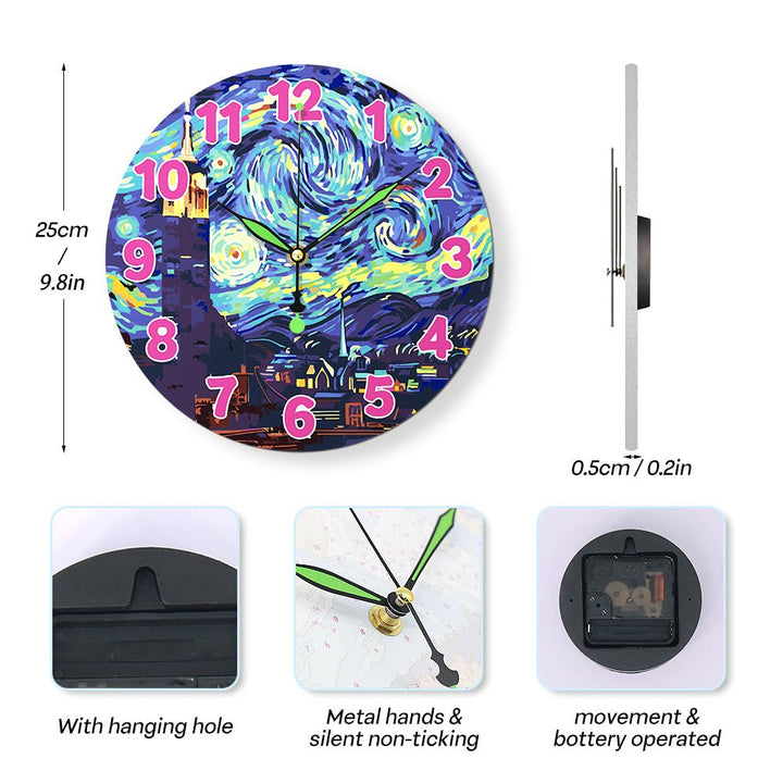 Paint By Numbers KitClock – Van Gogh's Starry Night 10" Silent Wall Clock - isuvio