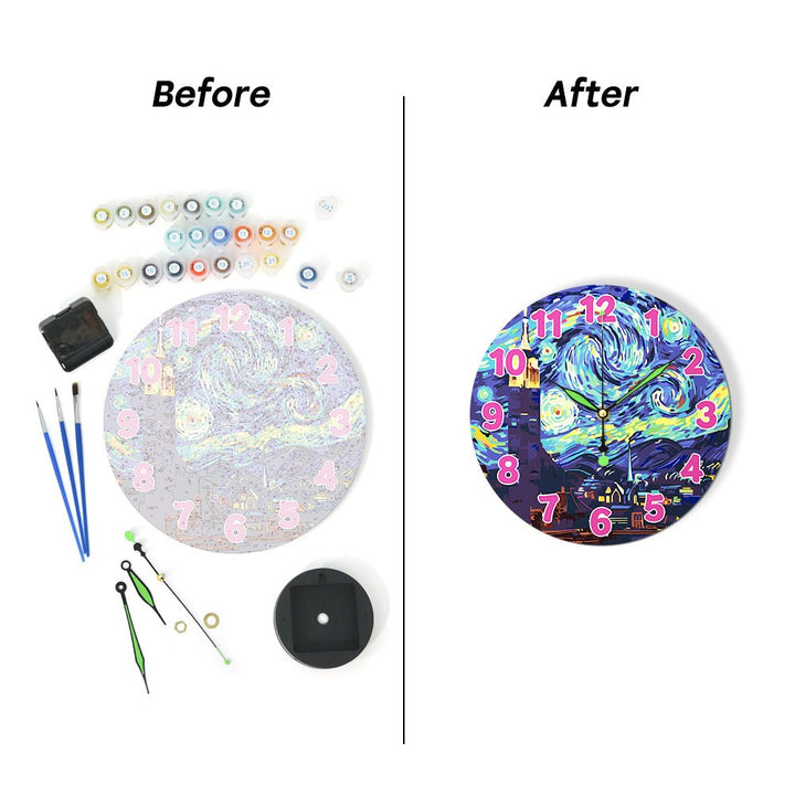Paint By Numbers KitClock – Van Gogh's Starry Night 10" Silent Wall Clock - isuvio