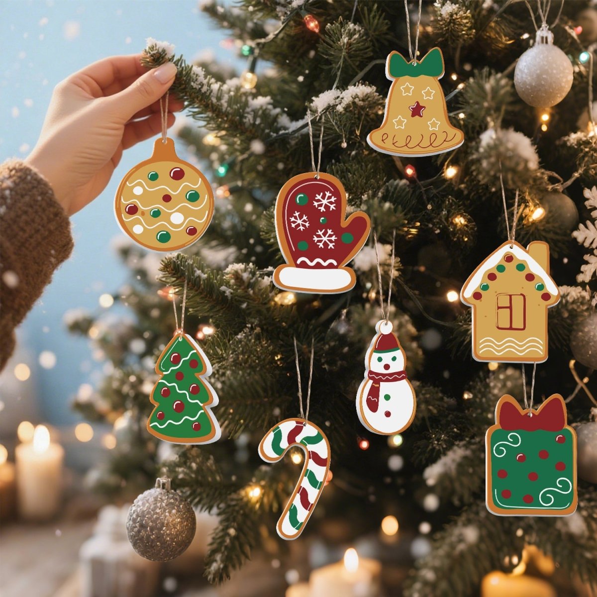 Voltooide ornamenten opgehangen als kerstdecoratie