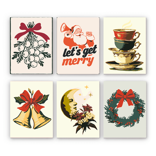 Mini Paint By Numbers SetHoliday Set – Berries Bow Santa Sign Teacups Wreath - isuvio