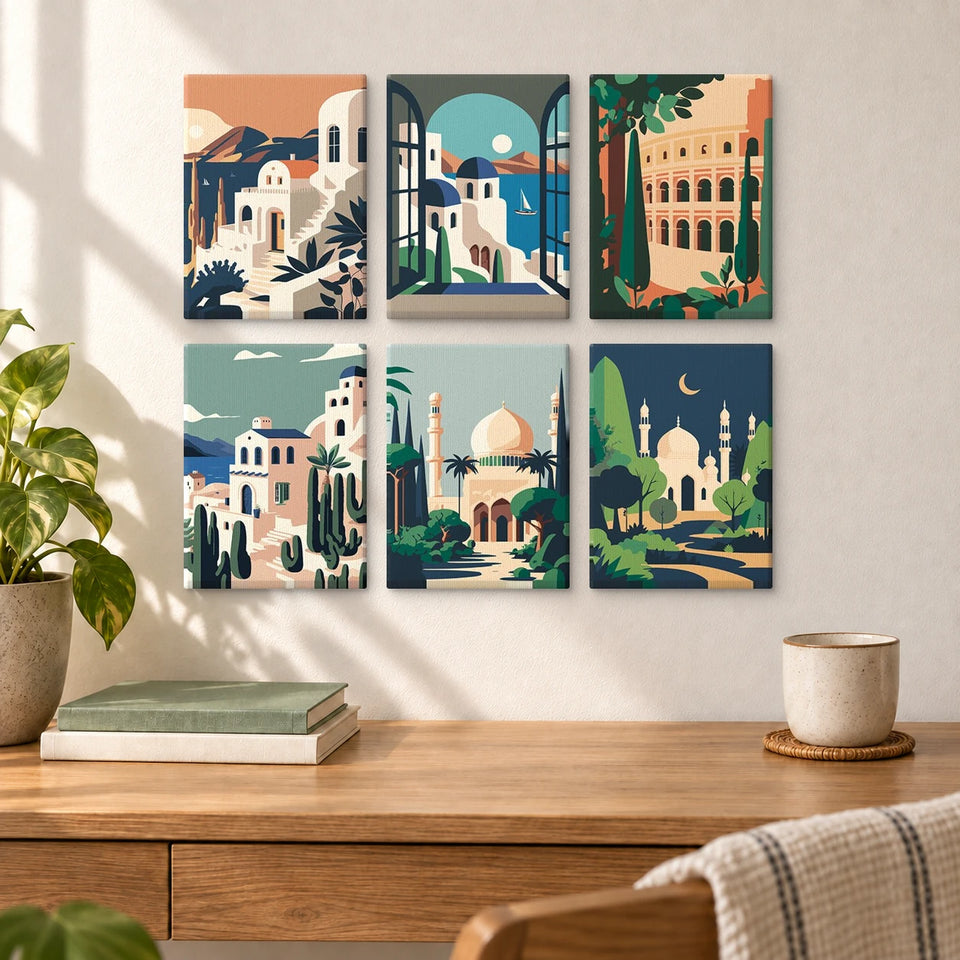 CBN Studios — completed artworks displayed in a room; frames shown for styling.