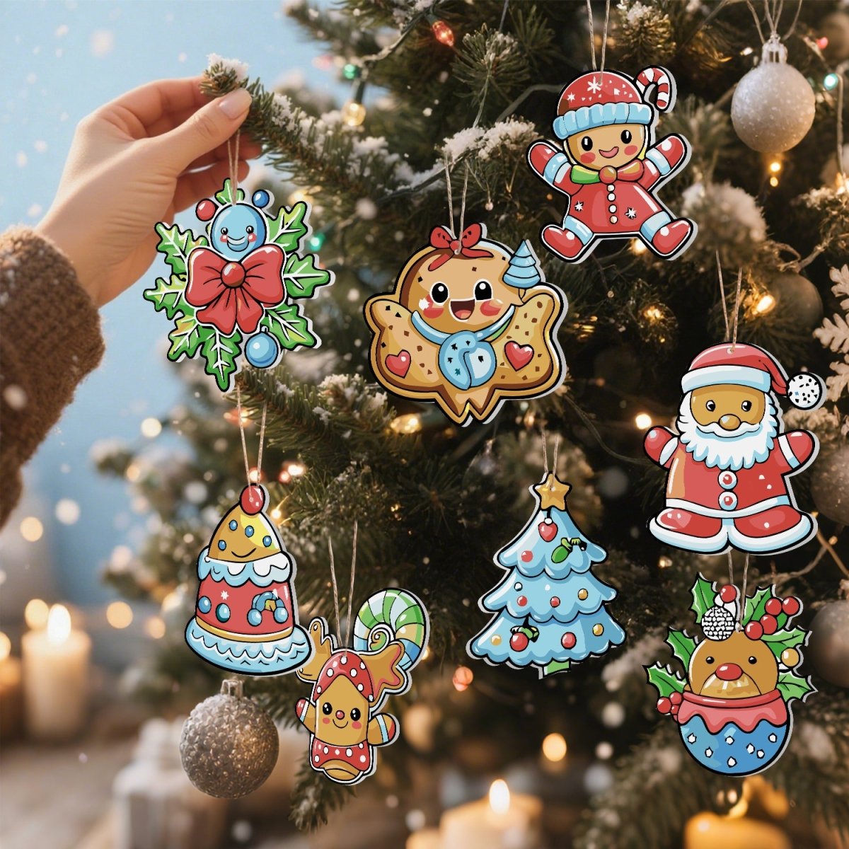 Voltooide ornamenten opgehangen als kerstdecoratie