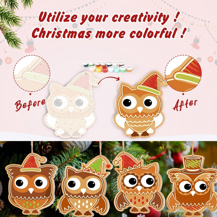 Paint By Numbers KitLarge Christmas Ornaments - Festive Owls Set - isuvio