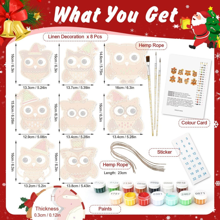 Paint By Numbers KitLarge Christmas Ornaments - Festive Owls Set - isuvio