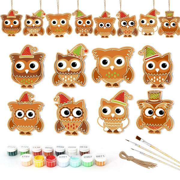 Paint By Numbers KitLarge Christmas Ornaments - Festive Owls Set - isuvio